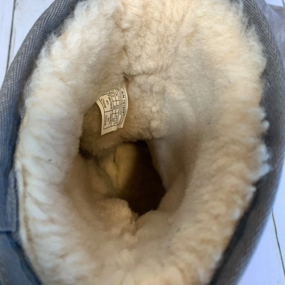 UGG Classic Short Gray Suede Leather Side Zip Shearling Boot Women's Size 8